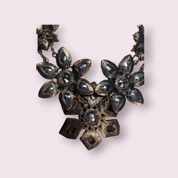 MULTICOLOR ACRYLIC STONES GOLDEN FLOWER LINKS RENAISSANCE STYLE CHOKER NECKLACE - Picture 6 of 10